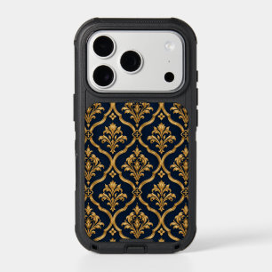 Elegant Gold and Navy Damask Vintage Motif Design iPhone 17 Pro Case