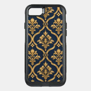 Elegant Gold and Navy Damask Vintage Motif Design OtterBox Commuter iPhone SE/8/7 Case
