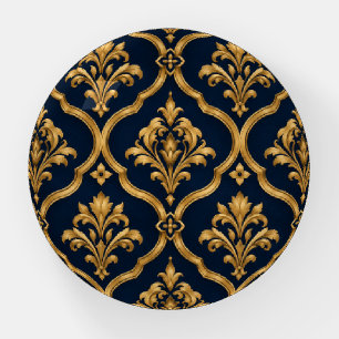 Elegant Gold and Navy Damask Vintage Motif Design Paperweight
