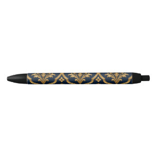 Elegant Gold and Navy Damask Vintage Motif Design Pen
