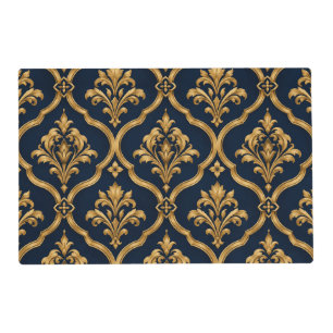 Elegant Gold and Navy Damask Vintage Motif Design Placemat