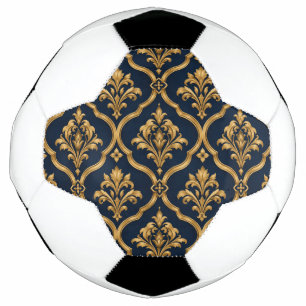 Elegant Gold and Navy Damask Vintage Motif Design Soccer Ball