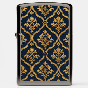 Elegant Gold and Navy Damask Vintage Motif Design Zippo Lighter