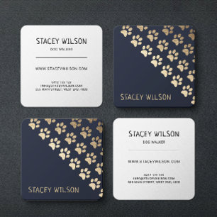 Elegant Gold And Navy Dog Walker Pet Groomer Square Business Card