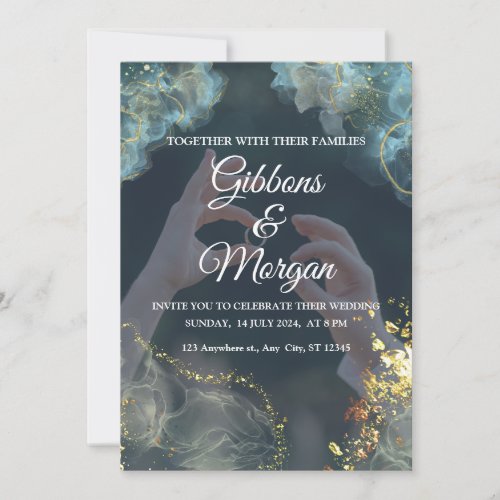 Elegant Gold and Navy Wedding Invitation