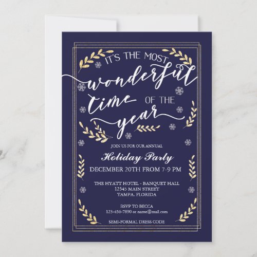 Elegant Gold and Navy Wonderful Time of the Year Invitation