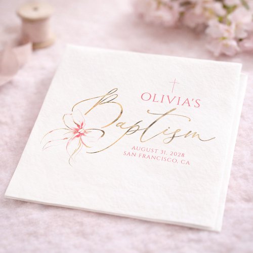 Elegant Gold and Pink Bow Girl Baptism