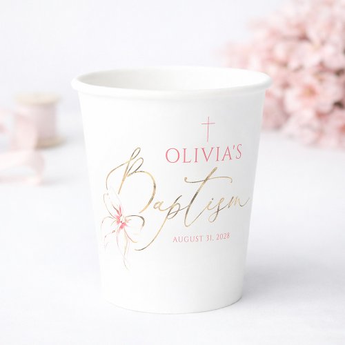 Elegant Gold and Pink Bow Girl Baptism