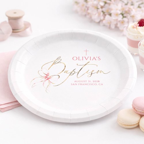 Elegant Gold and Pink Bow Girl Baptism