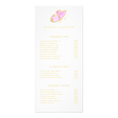 Elegant Gold and Pink Butterfly Salon Price List Rack Card