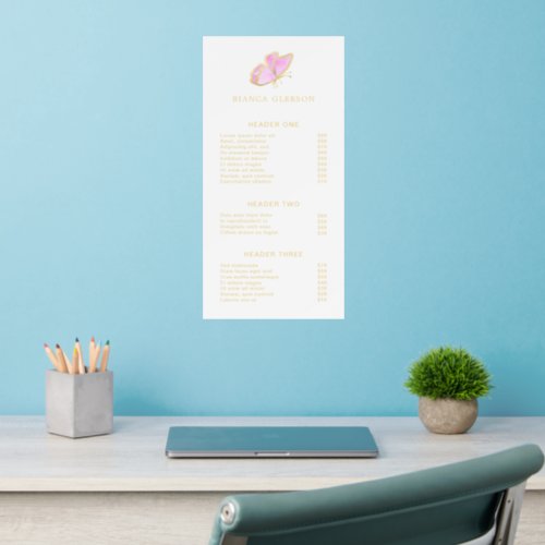Elegant Gold and Pink Butterfly Salon Price List Wall Decal