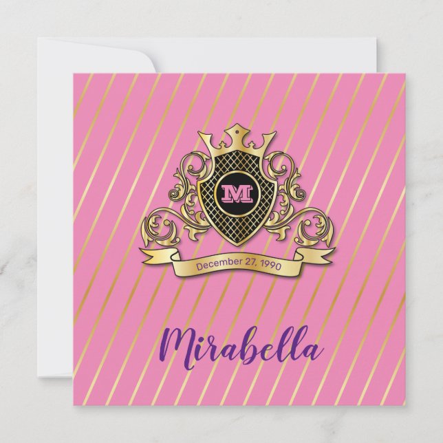 Elegant Gold and Pink Monagram Fashioned Design Invitation (Front)