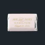 Elegant Gold and Pink Monogram Mr and Mrs Hershey's Miniatures<br><div class="desc">A luxurious miniature wedding favor featuring "Mr and Mrs" in stately serif typography with the couple's names, surname, and date styled together as a formal monogram lockup. Warm gold lettering on a soft pink background creates a romantic, elevated design. Personalize all text for a stunning reception favor. All text is...</div>