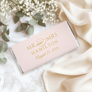 Elegant Gold and Pink Mr and Mrs Wedding Hershey Bar Favors