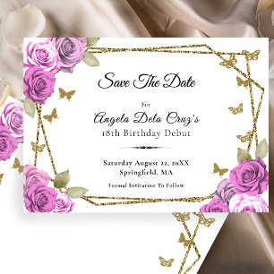 Elegant Gold and Pink Roses 18th Birthday Debut Save The Date
