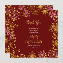 Elegant Gold and Pink Snowflakes Baby Shower Thank You Card