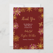 Elegant Gold and Pink Snowflakes Baby Shower Thank You Card