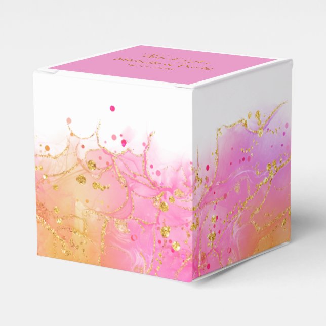 Elegant Gold And Pink Wedding Favor Box (Front Side)