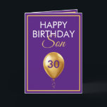 Elegant Gold and Purple Balloon Son 30th Birthday Card<br><div class="desc">Elegant Gold and Purple Balloon Son 30th Birthday, a unique design made for anyone looking for something special for their son on his birthday. The design features a nice golden balloon in the front with customizable text that you can personalize, so, don't hesitate to customize it in order to make...</div>