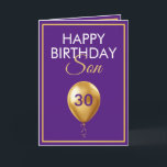 Elegant Gold and Purple Balloon Son 30th Birthday Card<br><div class="desc">Elegant Gold and Purple Balloon Son 30th Birthday, a unique design made for anyone looking for something special for their son on his birthday. The design features a nice golden balloon in the front with customizable text that you can personalize, so, don't hesitate to customize it in order to make...</div>
