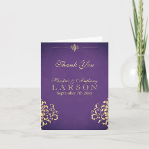 Elegant Gold and Purple Damask Wedding Thank You