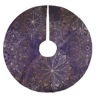 Elegant Gold and Purple Floral Mandala Pattern Brushed Polyester Tree Skirt
