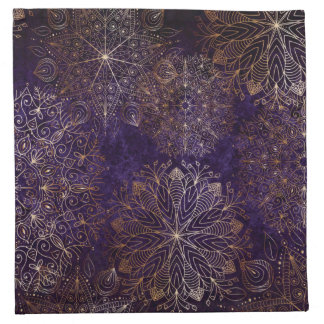 Elegant Gold and Purple Floral Mandala Pattern Cloth Napkin
