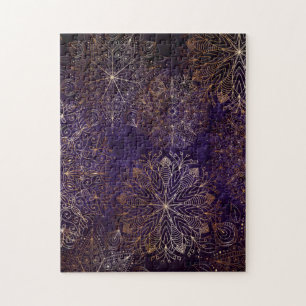 Elegant Gold and Purple Floral Mandala Pattern Jigsaw Puzzle