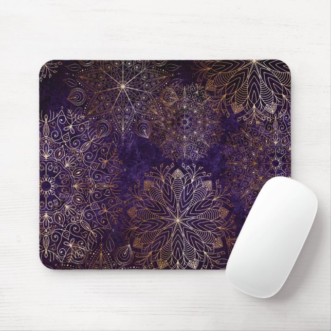 Elegant Gold and Purple Floral Mandala Pattern  Mouse Pad (With Mouse)