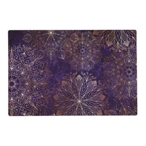 Elegant Gold and Purple Floral Mandala Pattern Placemat