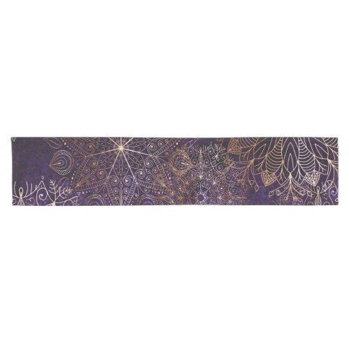 Elegant Gold and Purple Floral Mandala Pattern Short Table Runner