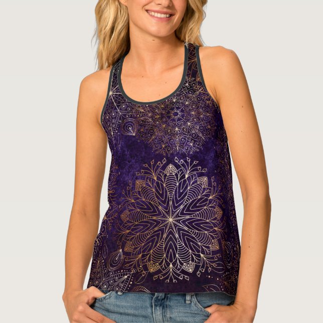 Elegant Gold and Purple Floral Mandala Pattern   Tank Top (Front)