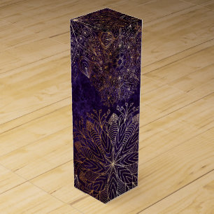 Elegant Gold and Purple Floral Mandala Pattern Wine Box