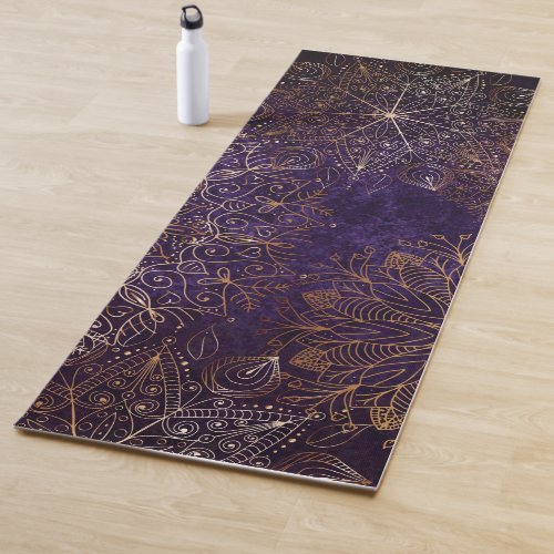 Elegant Gold and Purple Floral Mandala Pattern Yoga Mat