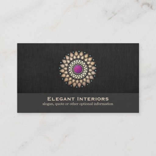 Customizable Elegant Gold and Purple Motif Interior Designer Business Cards
