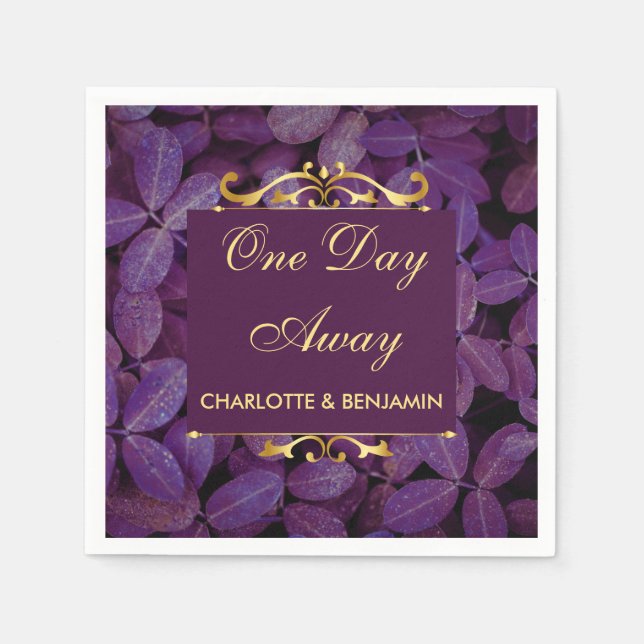 Elegant Gold and Purple Rehearsal Dinner Napkins (Front)