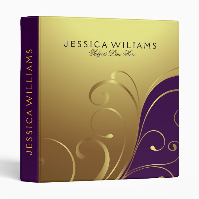 Elegant Gold And Purple Swirls Binder (Front/Spine)