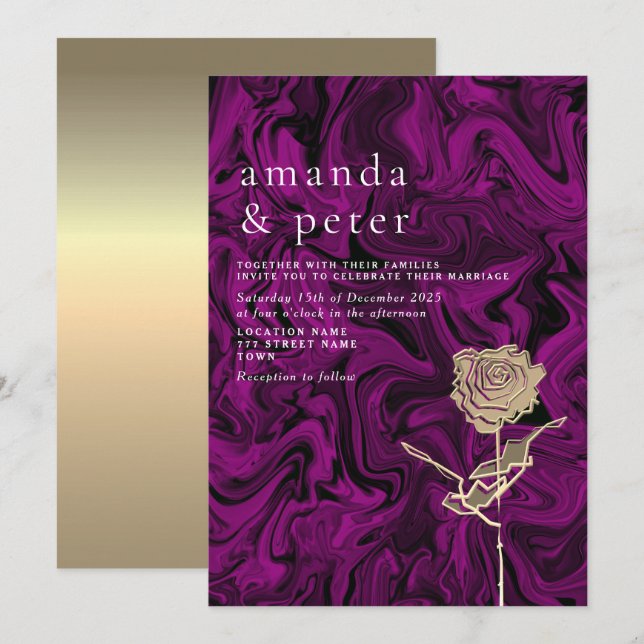 Elegant Gold and Purple Wedding Invitation (Front/Back)