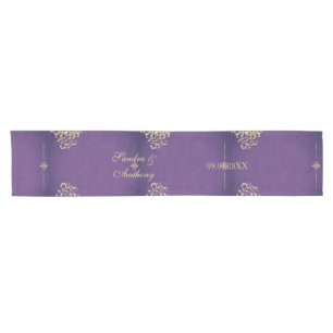 Elegant Gold and Purple Wedding Table Runner