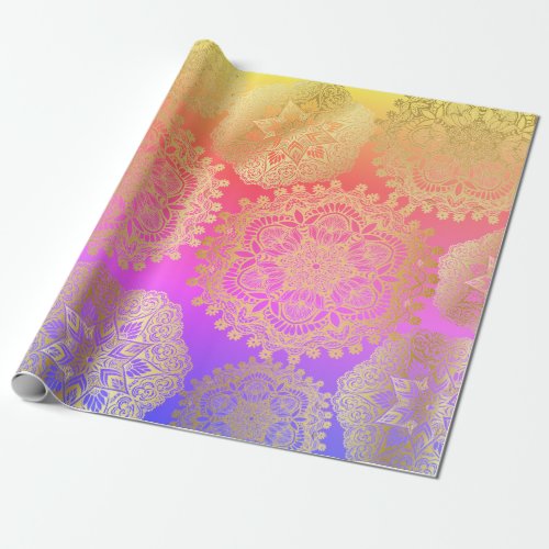 Elegant Gold And Rainbow Mandala Pattern Wrapping Paper