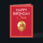 Elegant Gold and Red Balloon Son 30th Birthday Card<br><div class="desc">Elegant Gold and Red Balloon Son 30th Birthday, a unique design made for anyone looking for something special for their son on his birthday. The design features a nice golden balloon in the front with customizable text that you can personalize, so, don't hesitate to customize it in order to make...</div>
