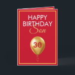 Elegant Gold and Red Balloon Son 30th Birthday Card<br><div class="desc">Elegant Gold and Red Balloon Son 30th Birthday, a unique design made for anyone looking for something special for their son on his birthday. The design features a nice golden balloon in the front with customizable text that you can personalize, so, don't hesitate to customize it in order to make...</div>