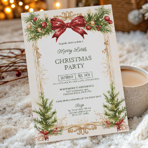 Elegant Gold and Red Bow Christmas Party Invitation