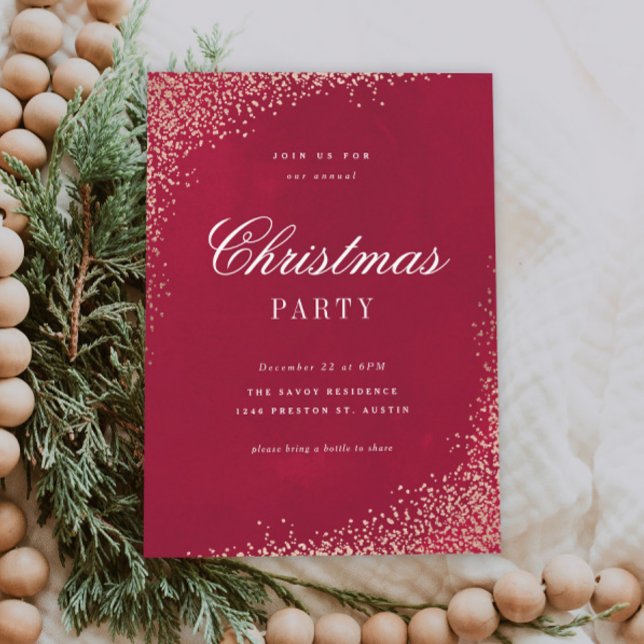 Elegant Gold and Red Christmas Party Invitation (Elegant red Christmas party invitations.)