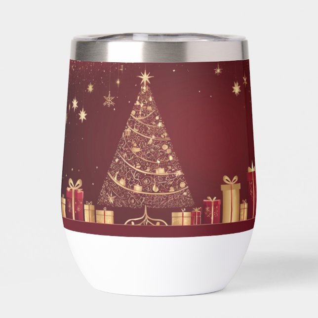 Elegant Gold and Red Christmas  Thermal Wine Tumbler (Back)