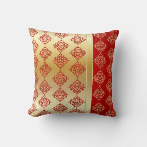 Elegant Gold and Red Damask Design Throw Pillow