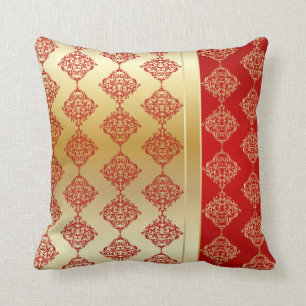 Elegant Gold and Red Damask Design Throw Pillow