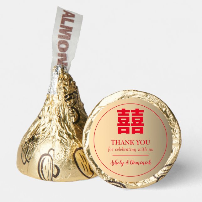 Elegant Gold and Red Double Happiness Wedding  Hershey®'s Kisses® (Front)