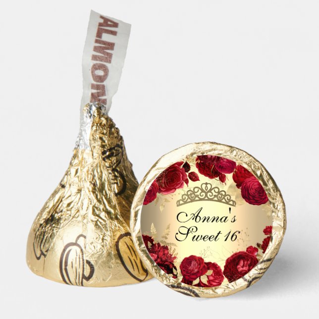 Elegant Gold and Red Floral Themed Sweet Sixteen Hershey®'s Kisses® (Front)