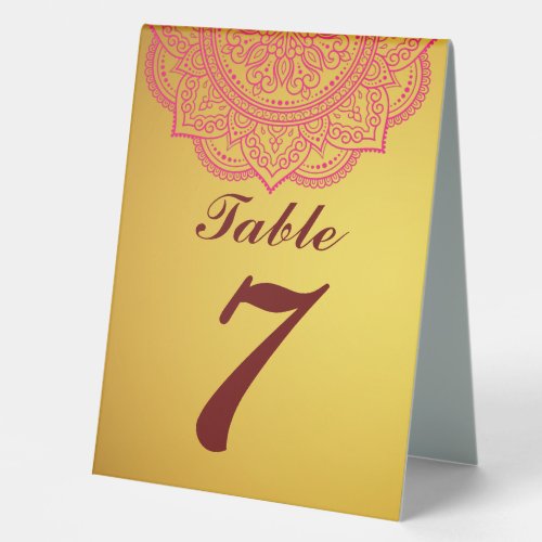 Elegant  Gold and REd Indian Paisley Wedding Table Table Tent Sign